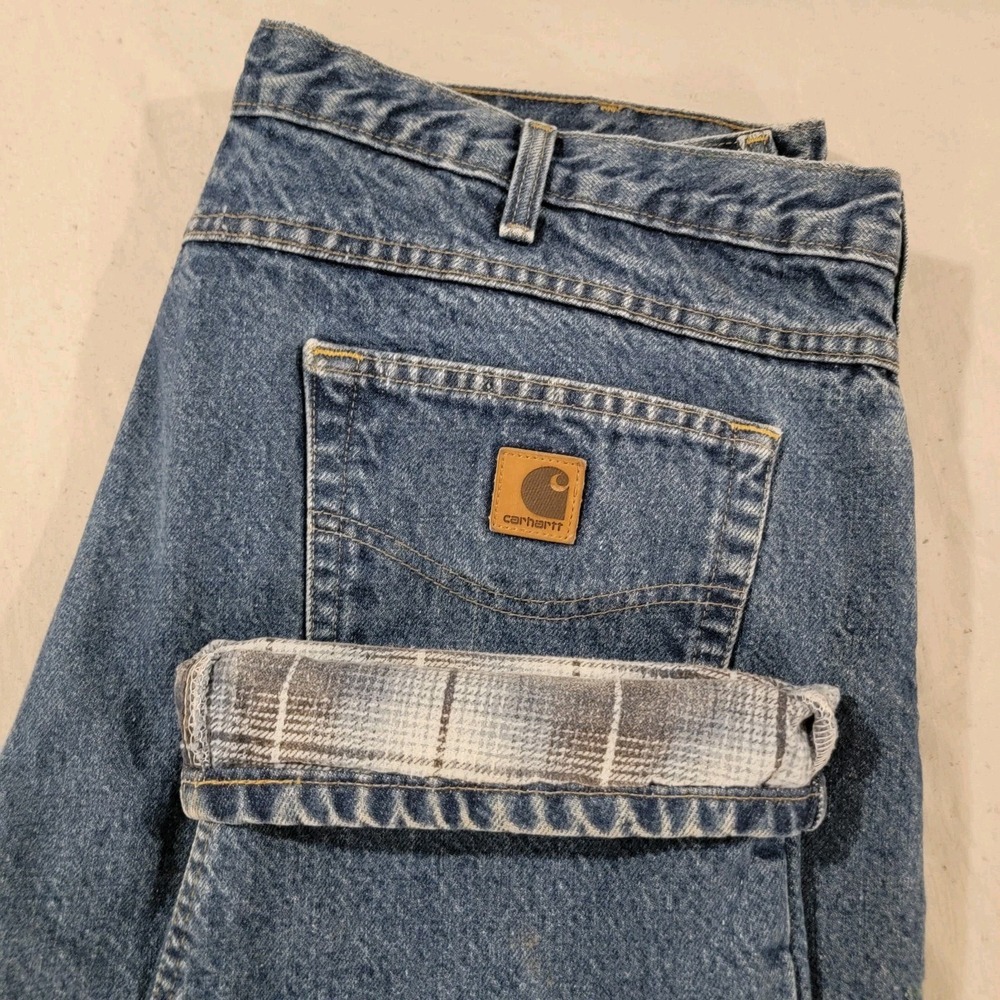 Y2K Carhartt B21 DST Flannel‎ Lined Blue Baggy Jeans Mens Medium 42X32 2004